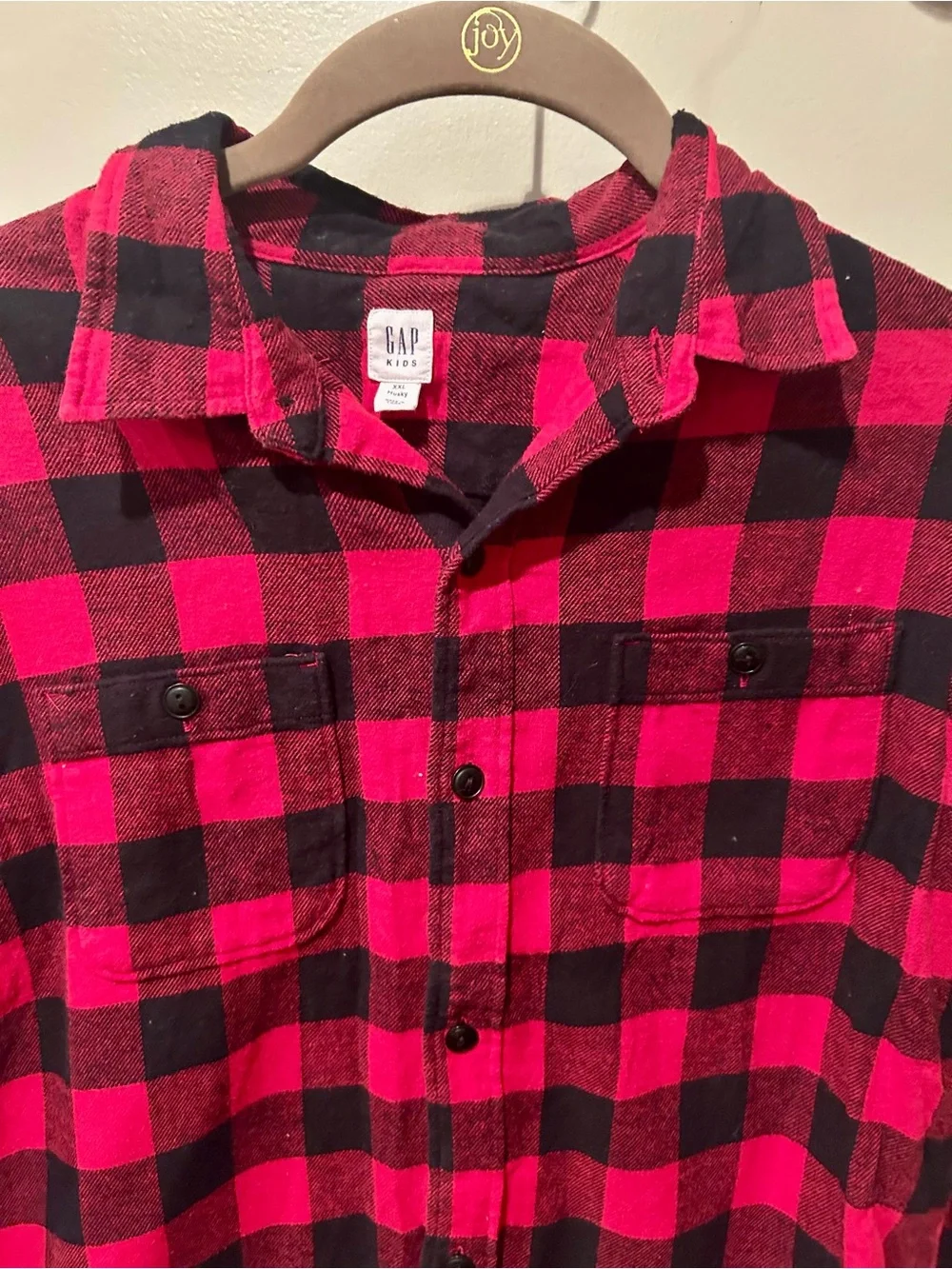 Gap Kids Flannel Shirt, Red/Black Check, XXL Husky